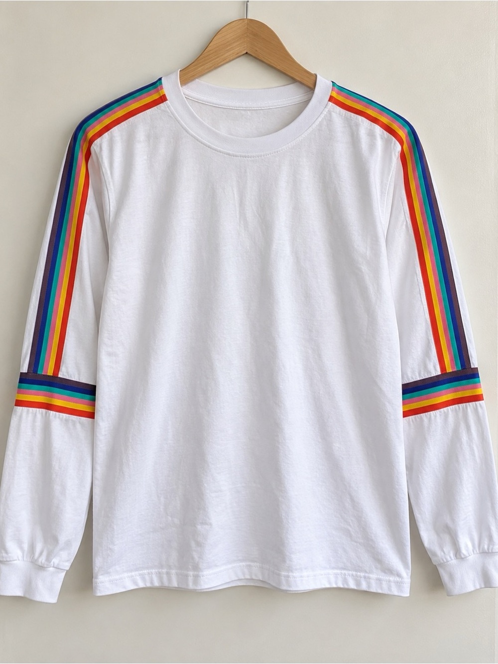 Urban Outfitters White Rainbow Stripe Pride Ribbed Long-Sleeve T-Shirt